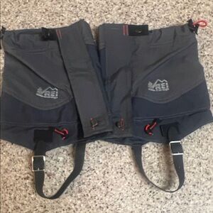 REI Outdoor Gaiters in Gray and Black with Red Details